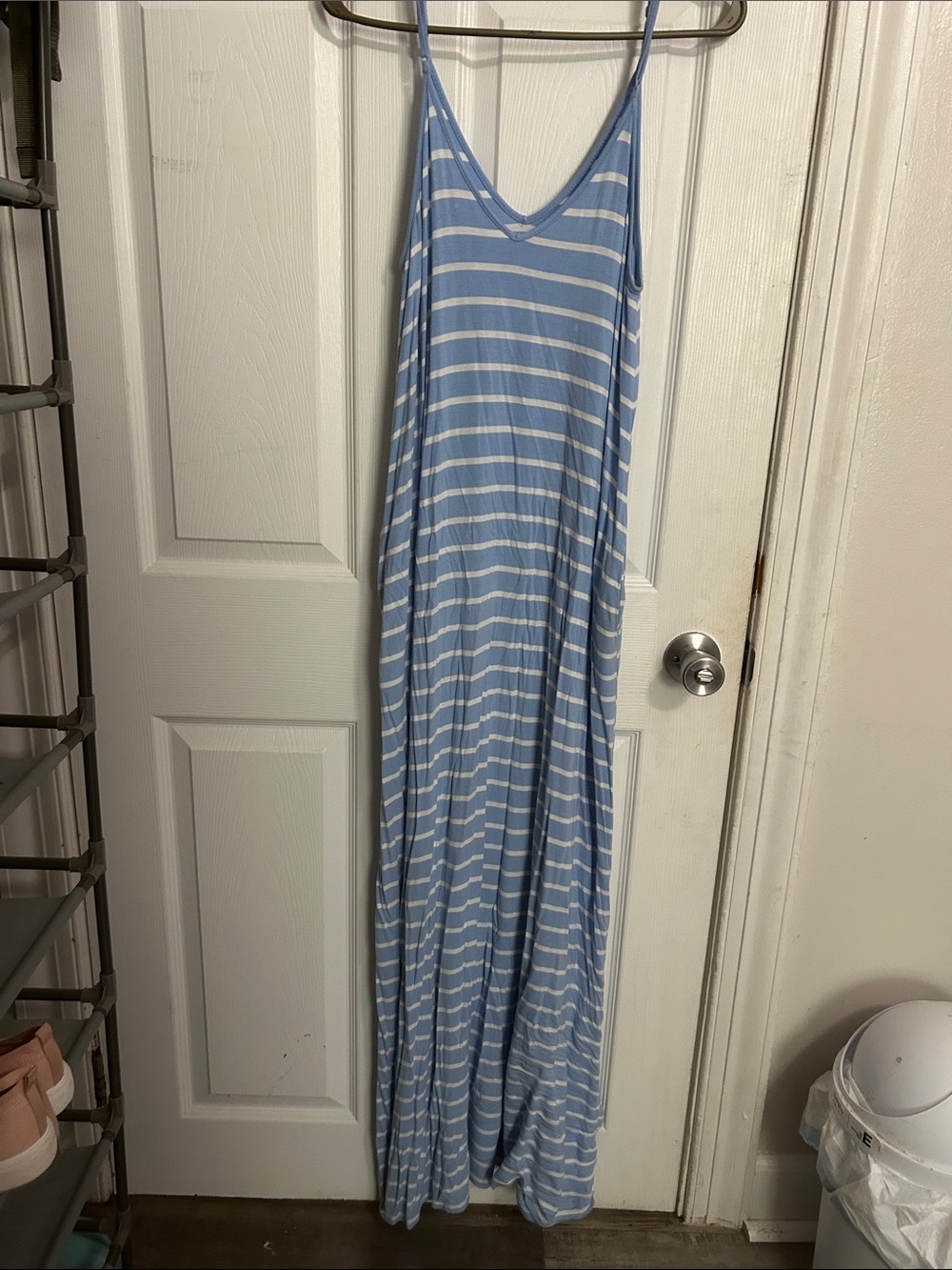 Light Blue and White Striped Maxi Slip Dress